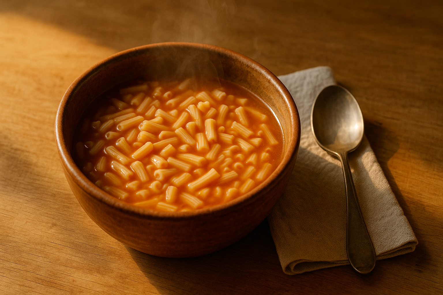 Ilustración de plato de cena lista sobre mesa de madera