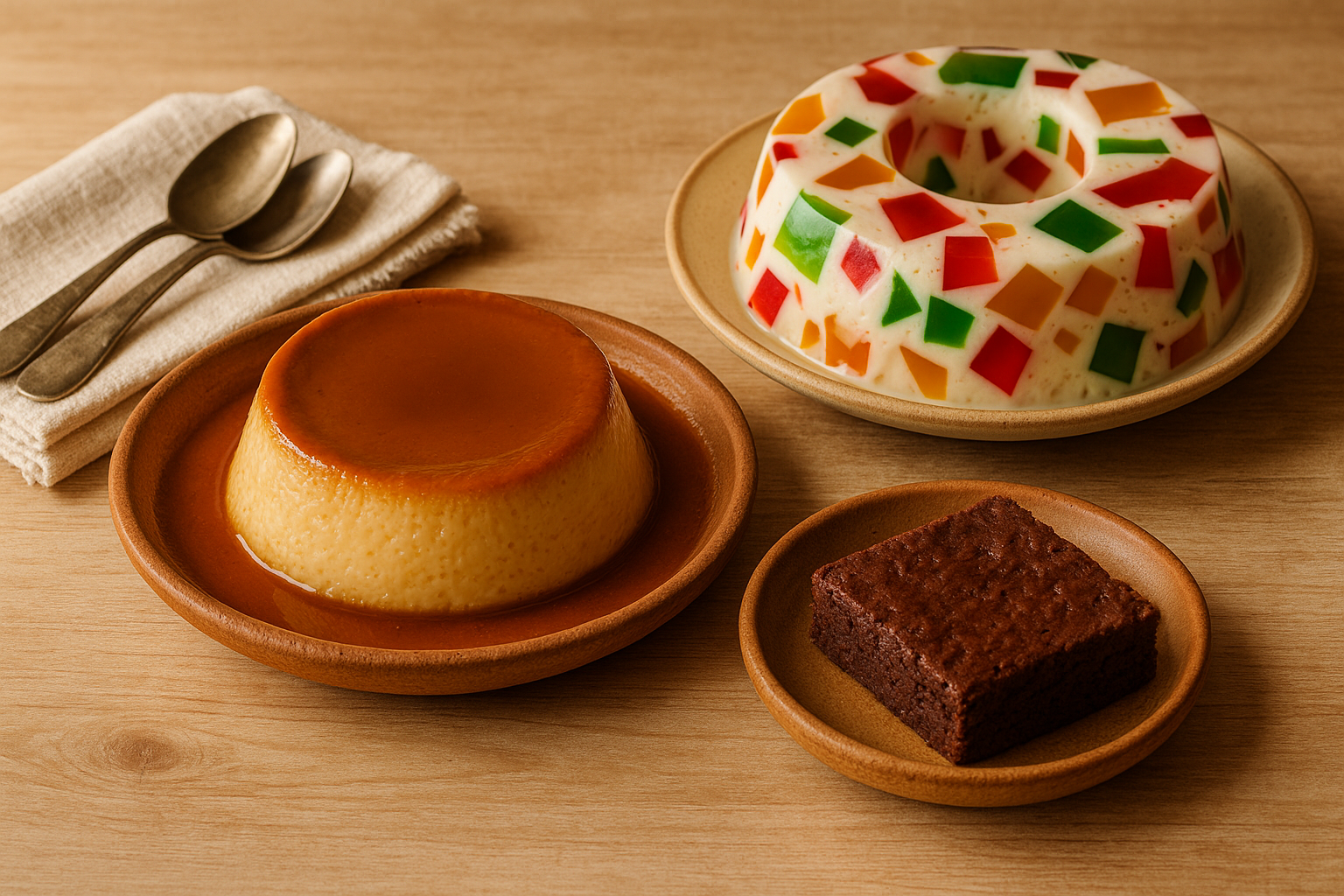 Ilustración de gelatina y postres sobre plato