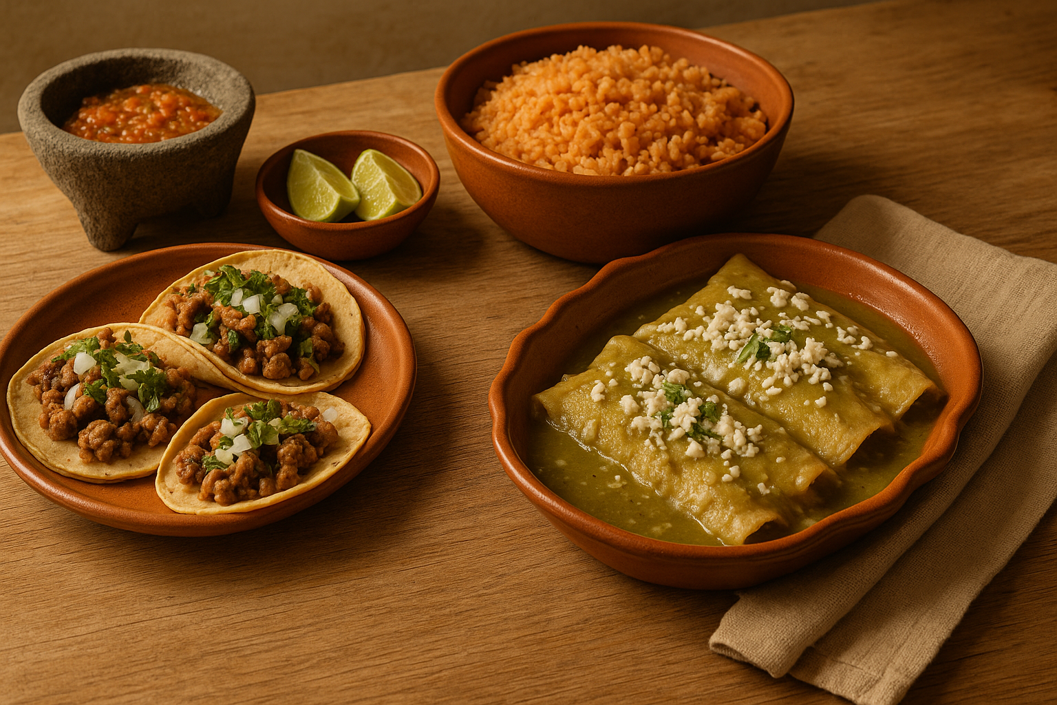 Ilustración editorial de comida mexicana sobre mesa