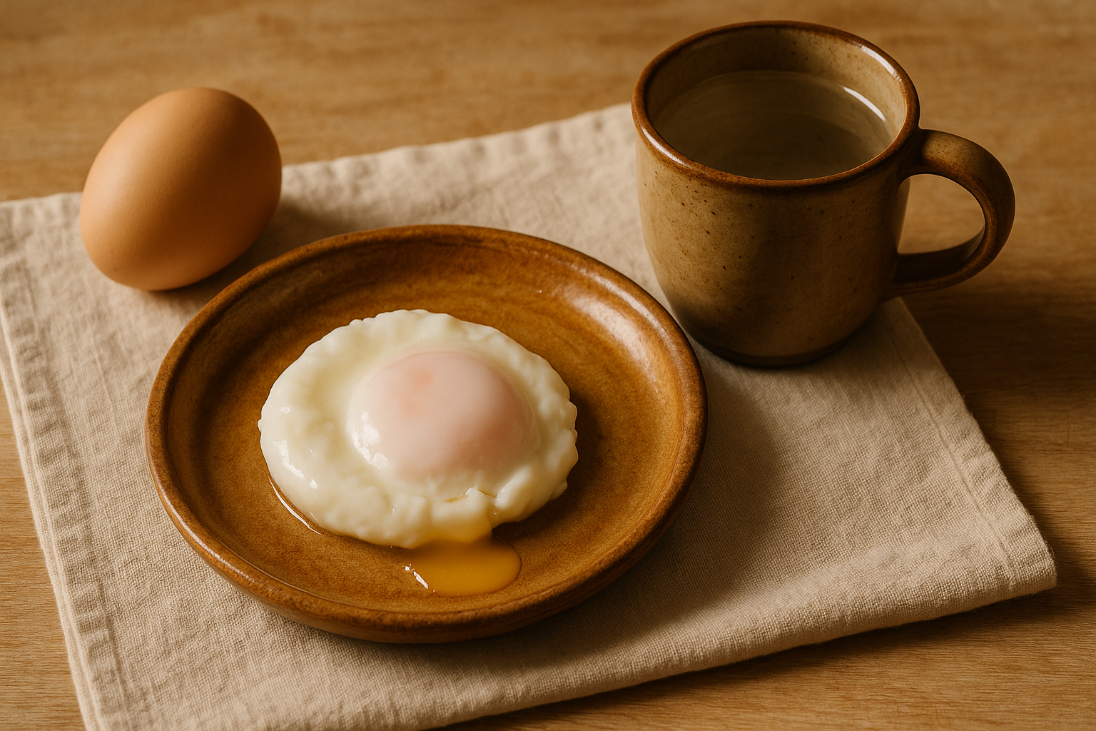 Huevo poché con yema corrida sobre rebanada de pan tostado